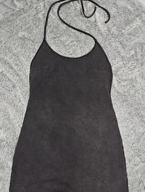 NWOT Current Mood Washed French Terry Halter Dress Medium Black Mini Dress